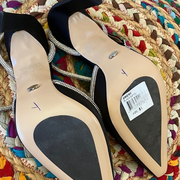 NWT Tony Bianco Emery Black Satin Heels with Silver Sparkling Strap - Picture 6 of 7